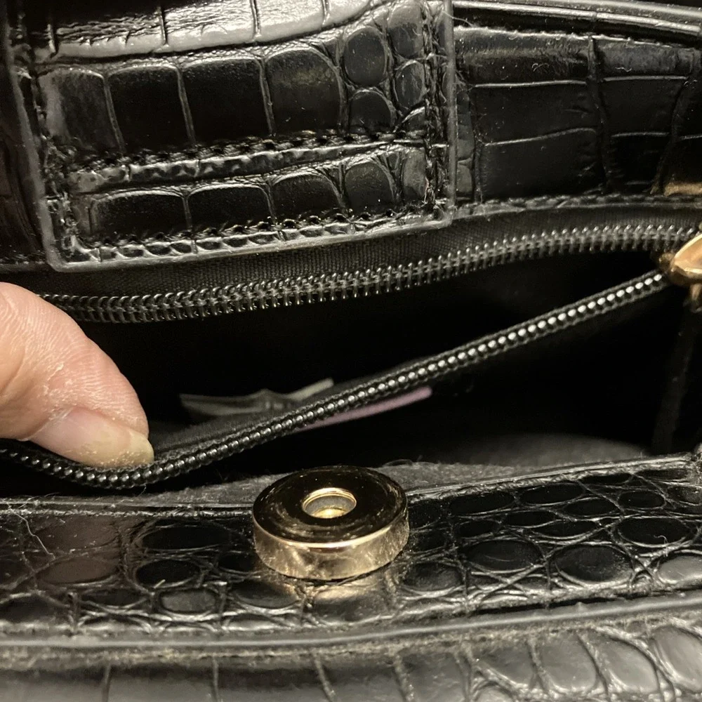 HOUSE OF WANT Newbie Satchel Bag Black Gold Hardware Croc Vegan Leather Purse